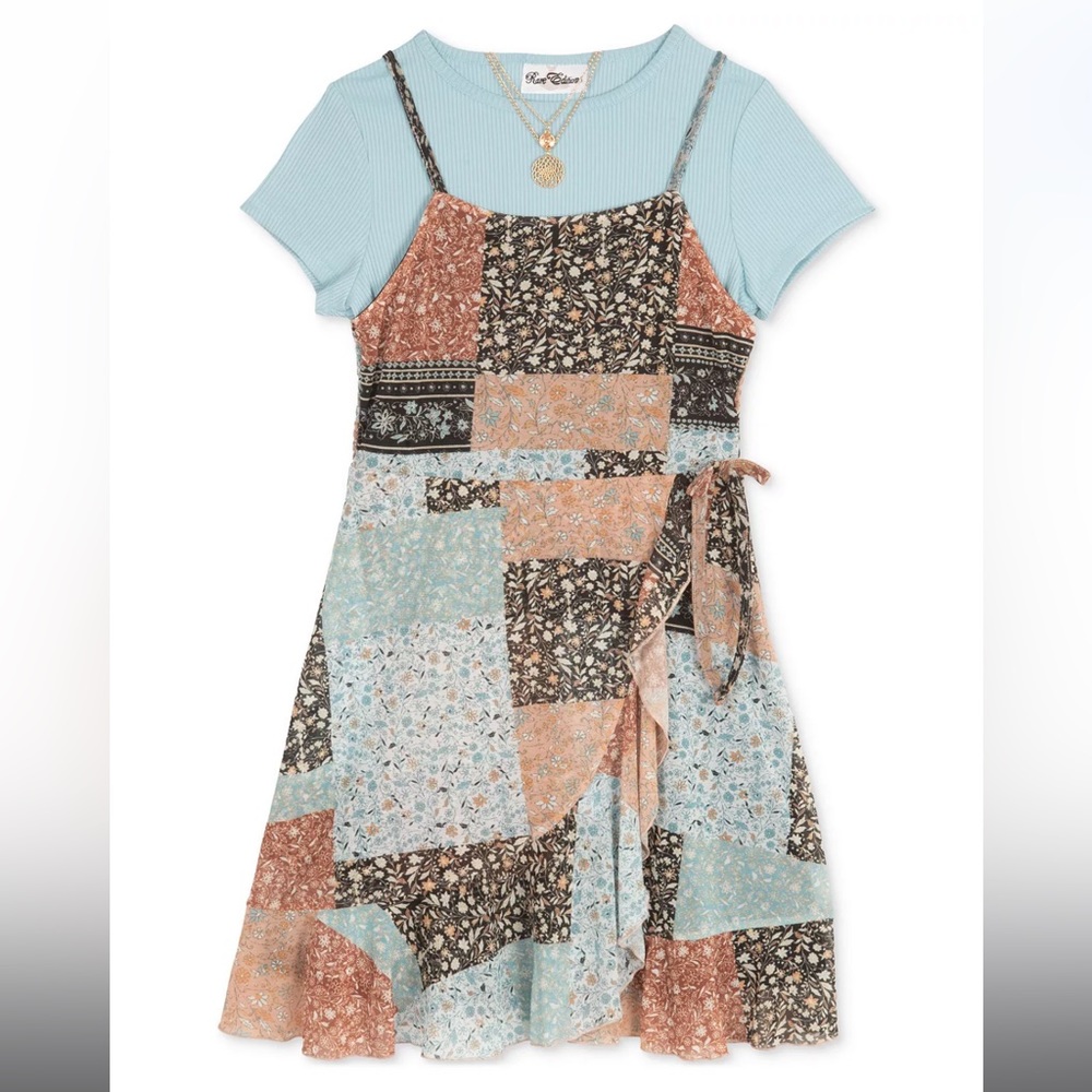 Rare Editions Girls Patchwork Dress, Top & Necklace, size 7